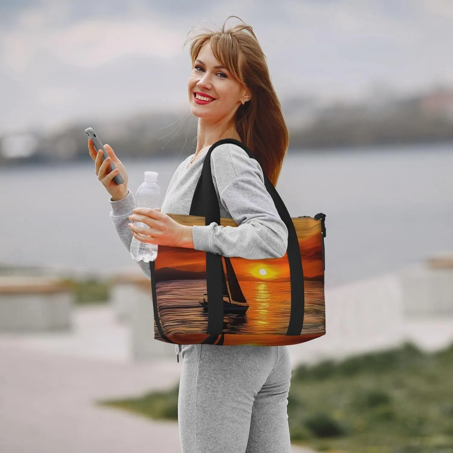 Sports Gym Bag for Women Men Travel Duffel Bag Tote Weekender Bag Carry on Overnight Bag for Travel Swimming Fitness Workout Sports Sunrise Sailing Boat Duffle Bag