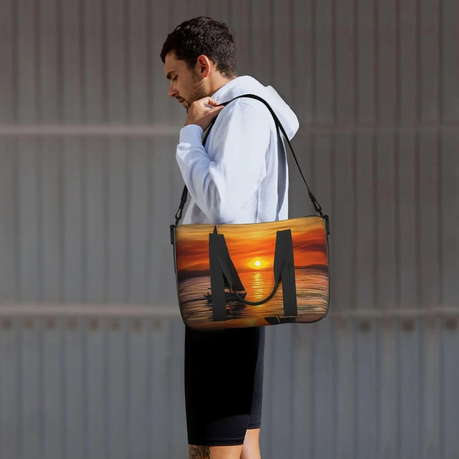 Sports Gym Bag for Women Men Travel Duffel Bag Tote Weekender Bag Carry on Overnight Bag for Travel Swimming Fitness Workout Sports Sunrise Sailing Boat Duffle Bag