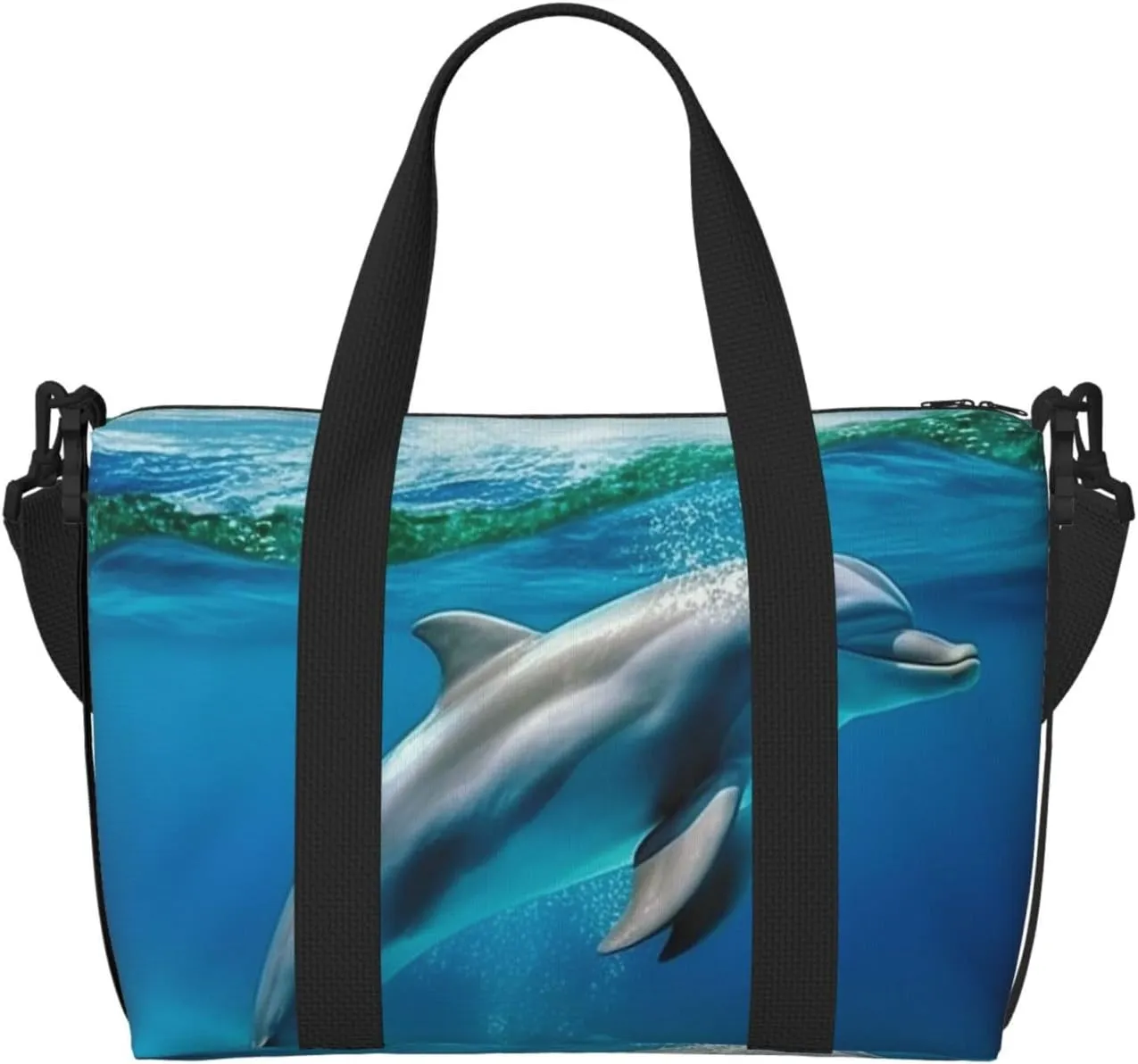 Sports Gym Bag for Women Men Travel Duffel Bag Tote Weekender Bag Carry on Overnight Bag for Travel Swimming Fitness Workout Sports Swimming Dolphin in Blue Sea Duffle Bag