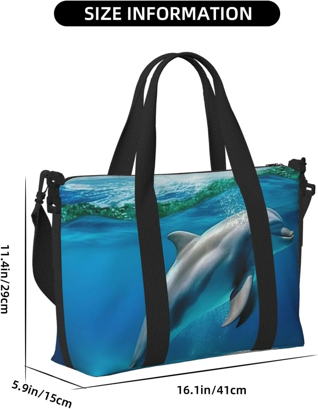 Sports Gym Bag for Women Men Travel Duffel Bag Tote Weekender Bag Carry on Overnight Bag for Travel Swimming Fitness Workout Sports Swimming Dolphin in Blue Sea Duffle Bag