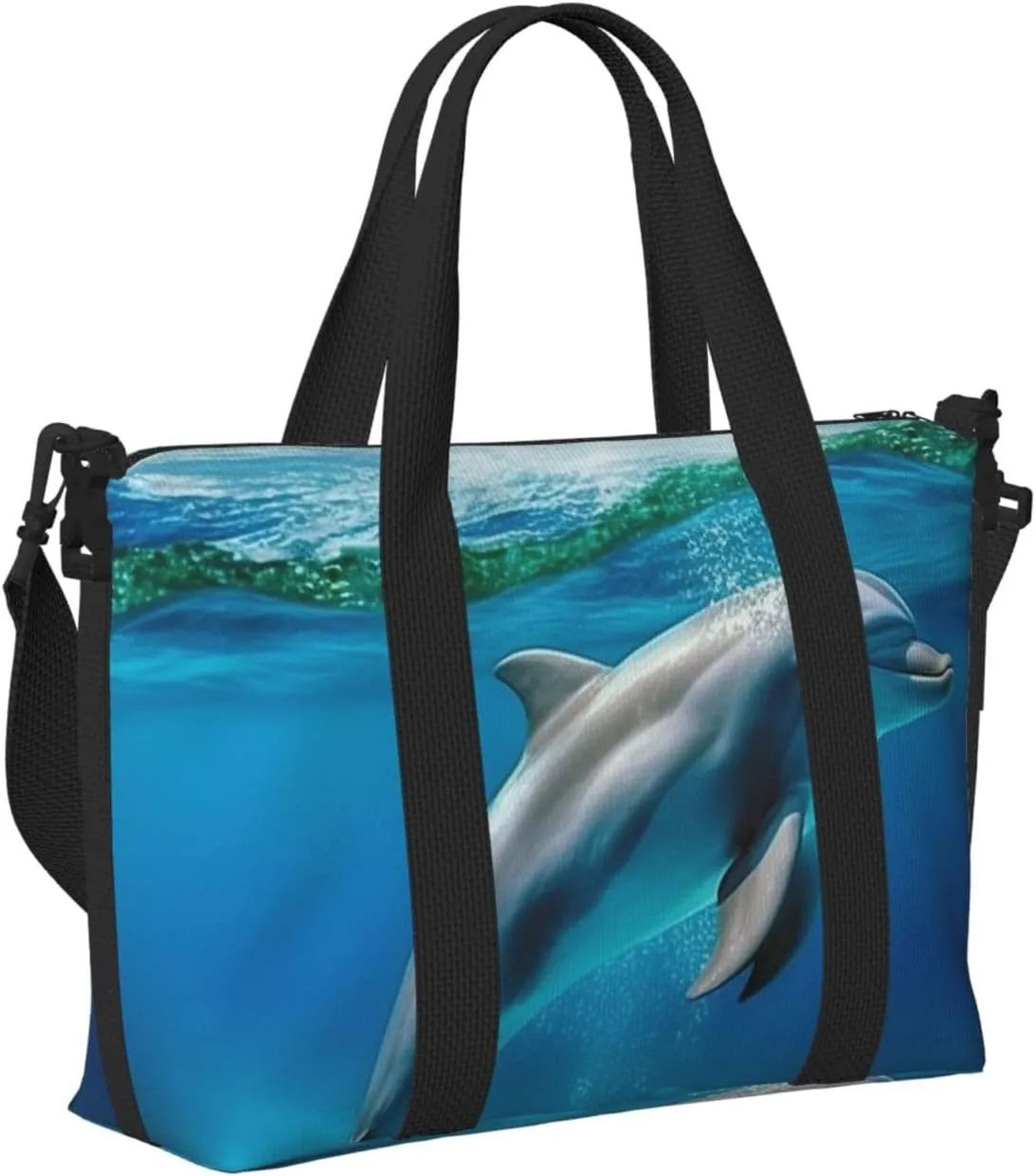 Sports Gym Bag for Women Men Travel Duffel Bag Tote Weekender Bag Carry on Overnight Bag for Travel Swimming Fitness Workout Sports Swimming Dolphin in Blue Sea Duffle Bag