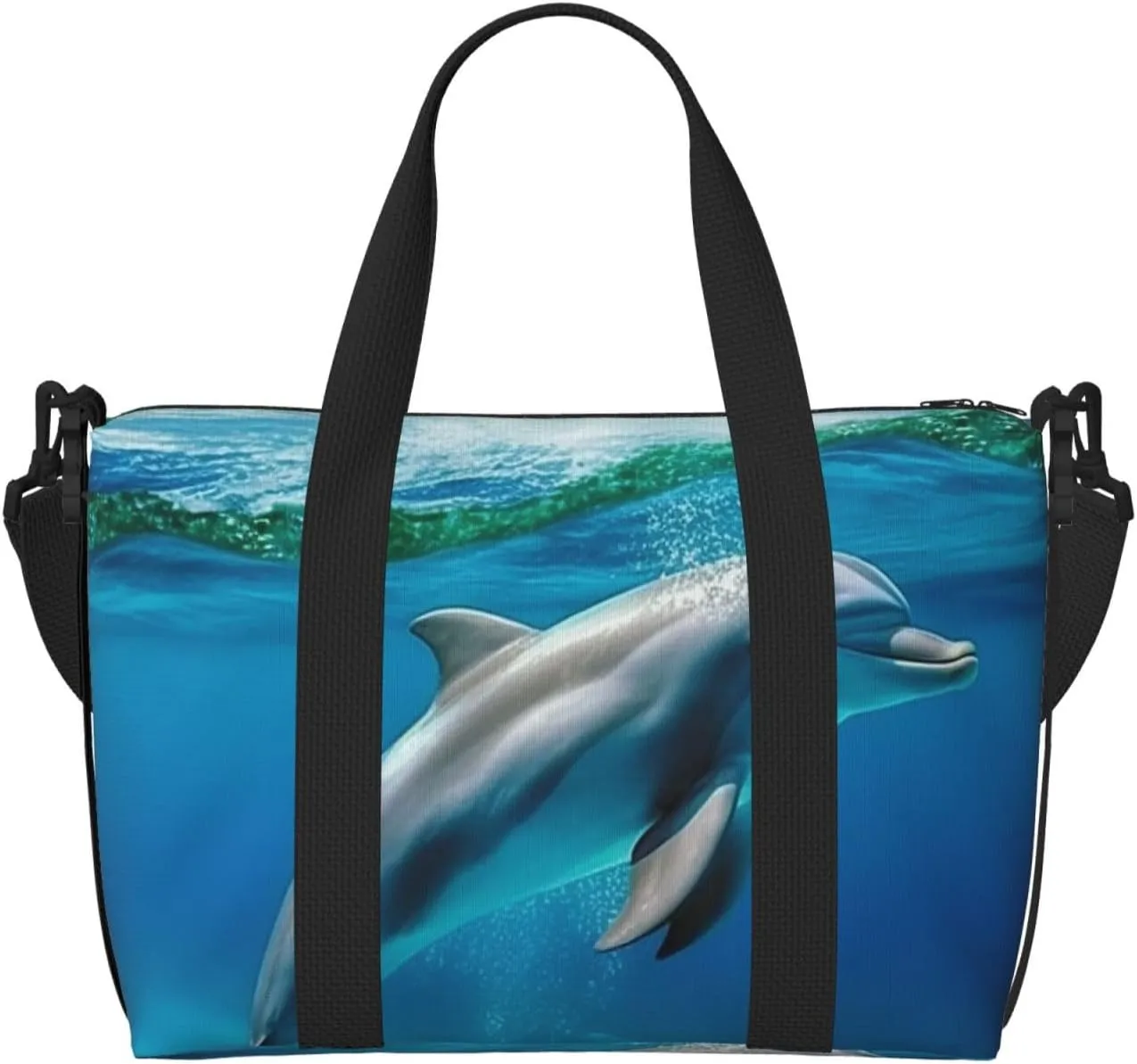 Sports Gym Bag for Women Men Travel Duffel Bag Tote Weekender Bag Carry on Overnight Bag for Travel Swimming Fitness Workout Sports Swimming Dolphin in Blue Sea Duffle Bag