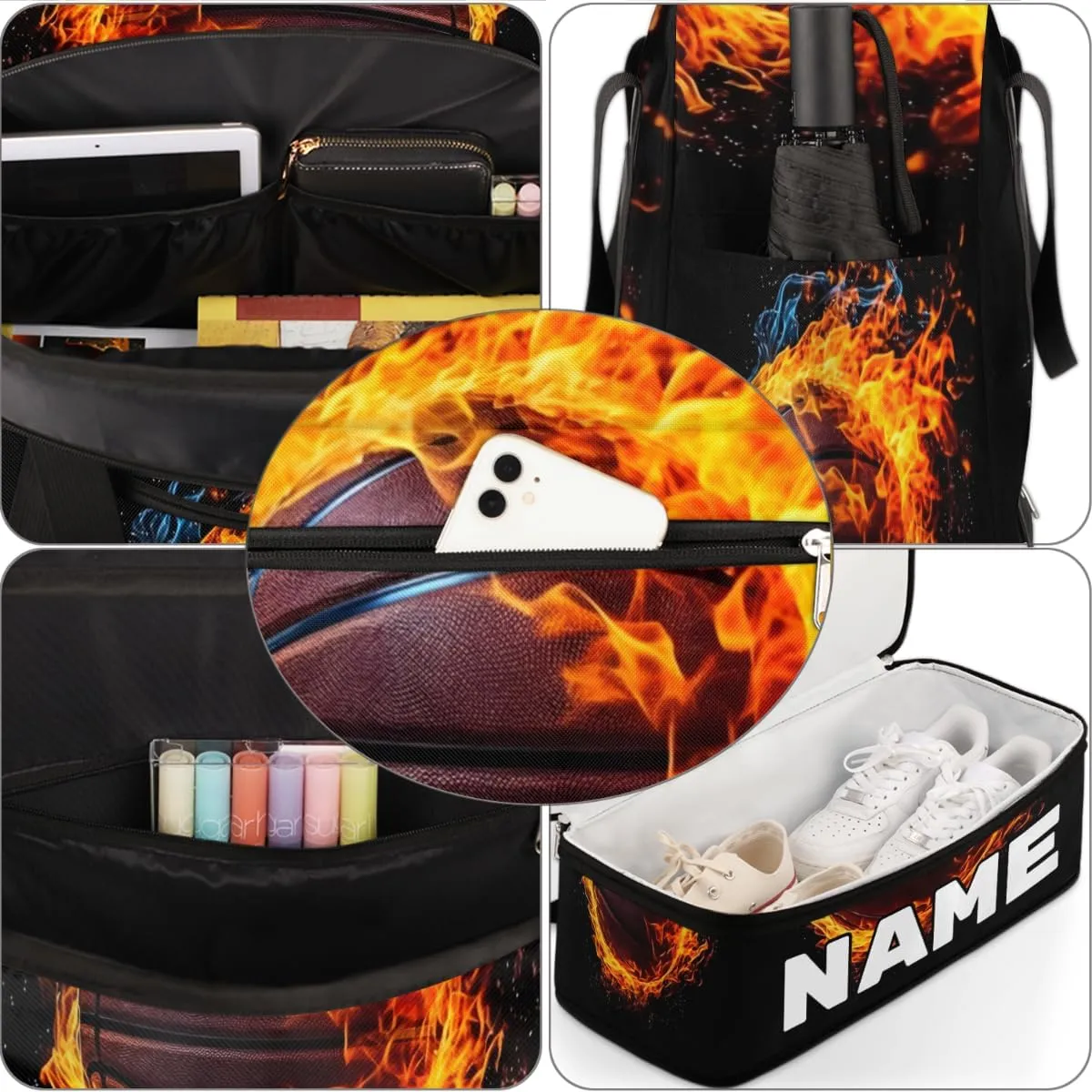 Sports Theme Basketball Custom Foldable Duffle Bag with Shoes Compartment Personalized Large Capacity Waterproof Travel Weekender Bag Overnight Bag for Sports Gym