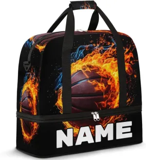 Sports Theme Basketball Custom Foldable Duffle Bag with Shoes Compartment Personalized Large Capacity Waterproof Travel Weekender Bag Overnight Bag for Sports Gym