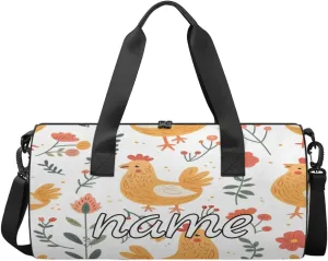 Spring Custom Duffel Bags Hen Floral Weekender Bags Custom Sport Duffel Bag Carry on Overnight Weekender Bag