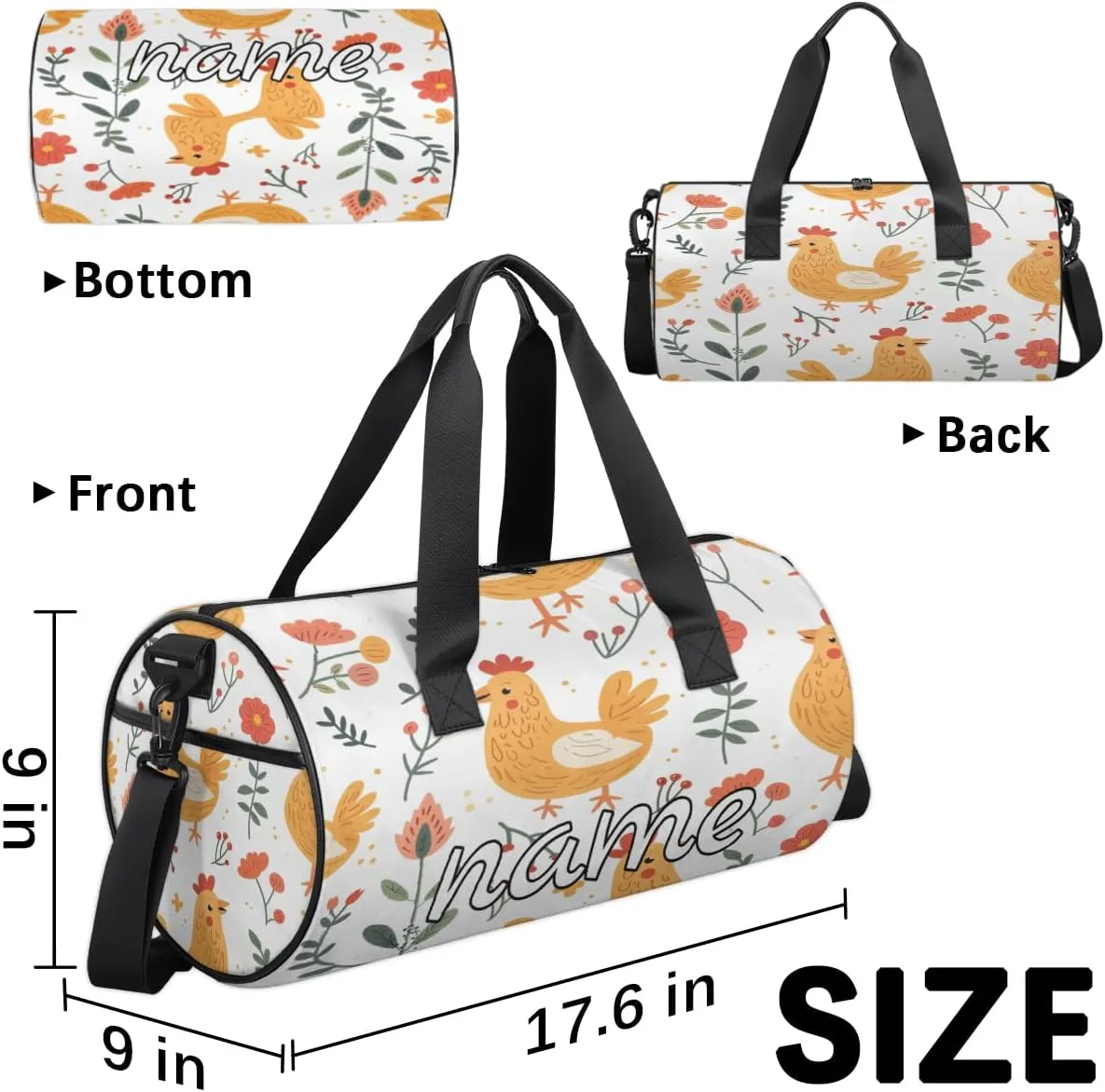 Spring Custom Duffel Bags Hen Floral Weekender Bags Custom Sport Duffel Bag Carry on Overnight Weekender Bag