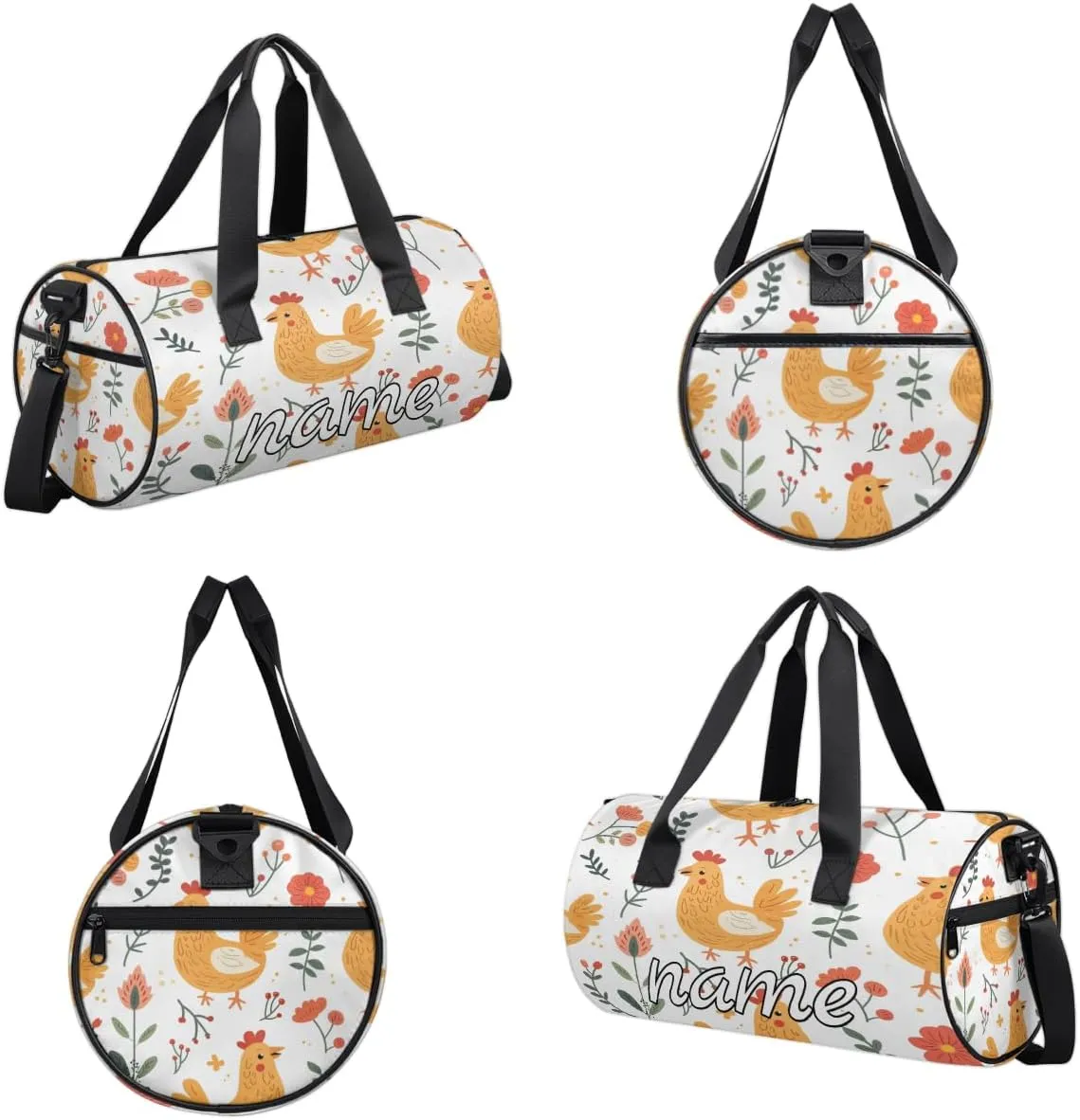 Spring Custom Duffel Bags Hen Floral Weekender Bags Custom Sport Duffel Bag Carry on Overnight Weekender Bag