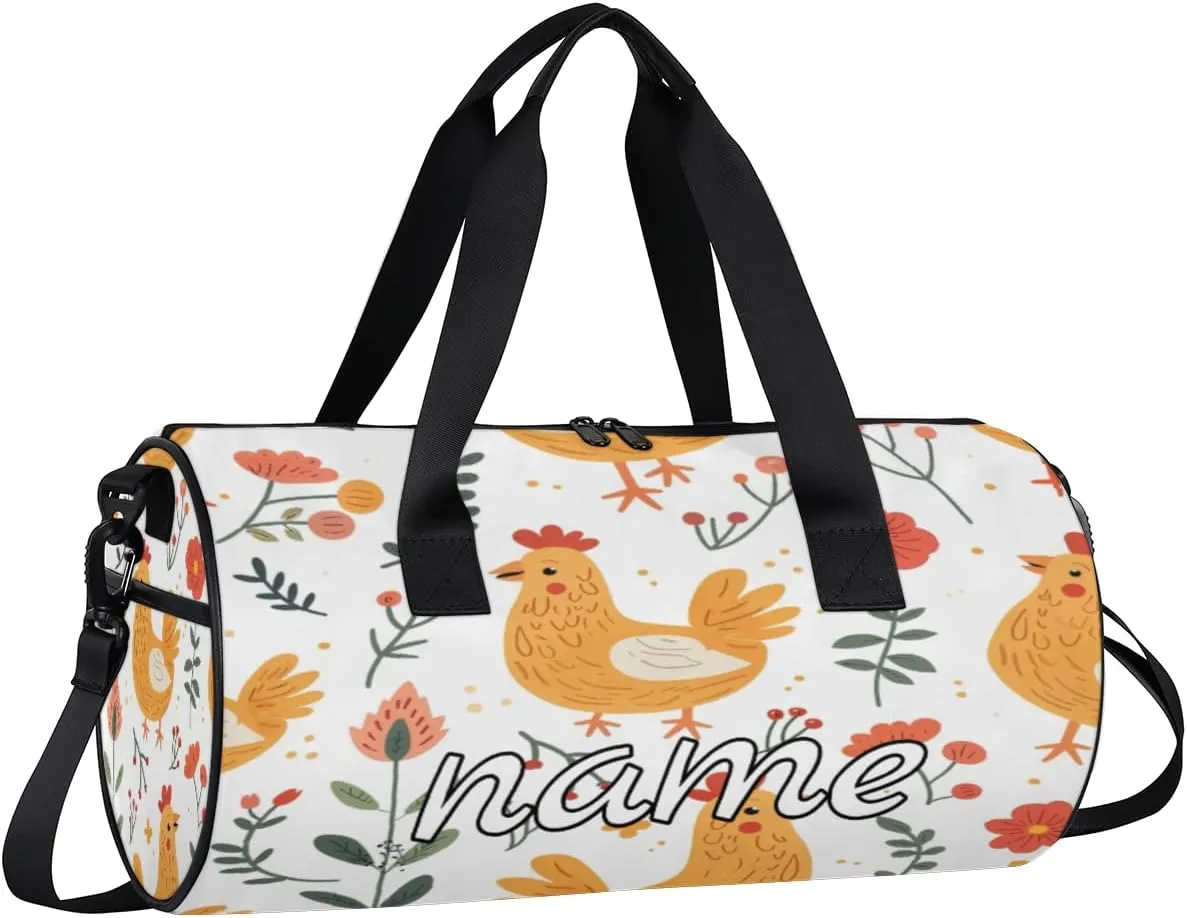 Spring Custom Duffel Bags Hen Floral Weekender Bags Custom Sport Duffel Bag Carry on Overnight Weekender Bag
