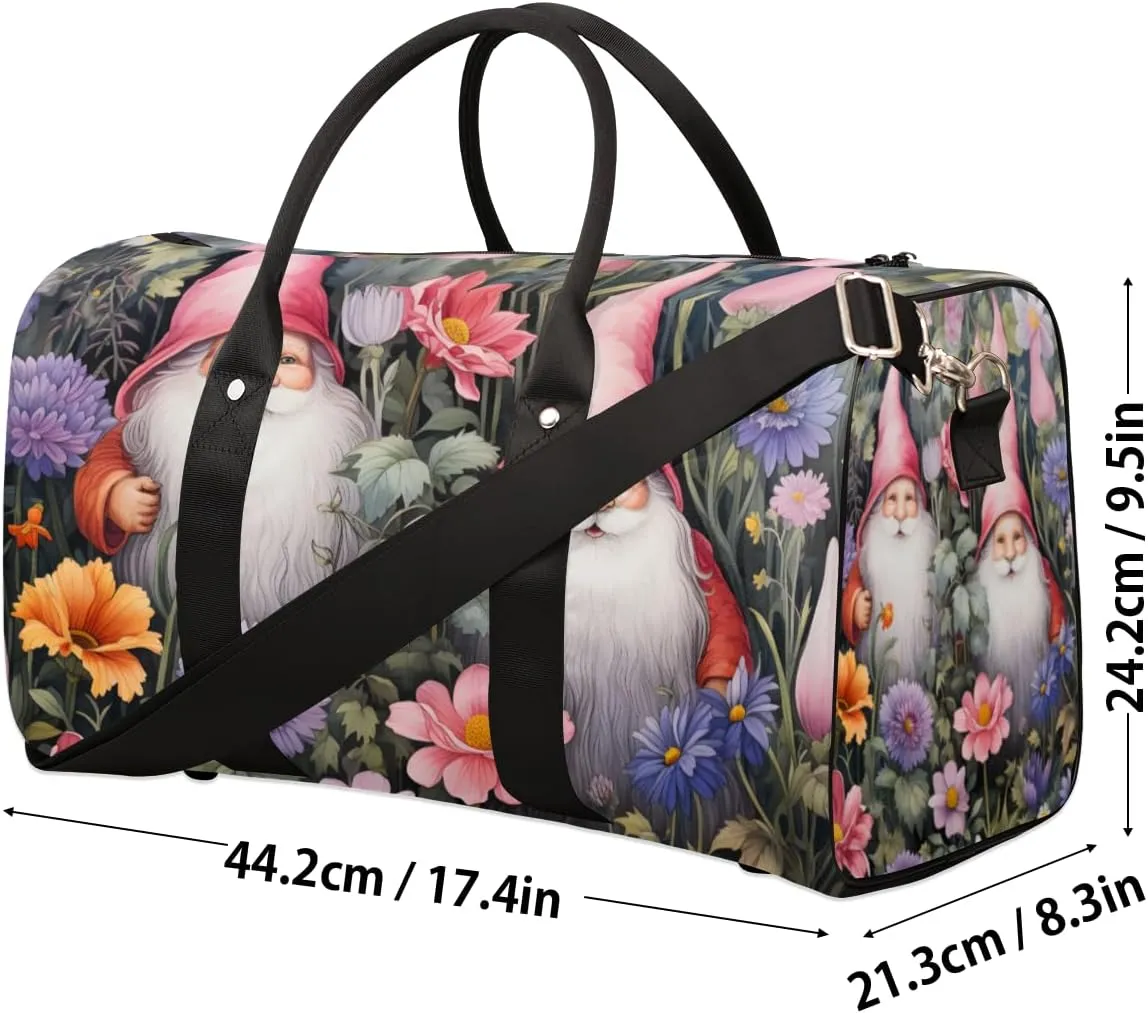 Spring Gnomes Travel Duffle Bag for Women Men Gym Duffel Foldable Bag Waterproof Weekender Flower Grassland Duffle Tote