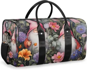 Spring Gnomes Travel Duffle Bag for Women Men Gym Duffel Foldable Bag Waterproof Weekender Flower Grassland Duffle Tote