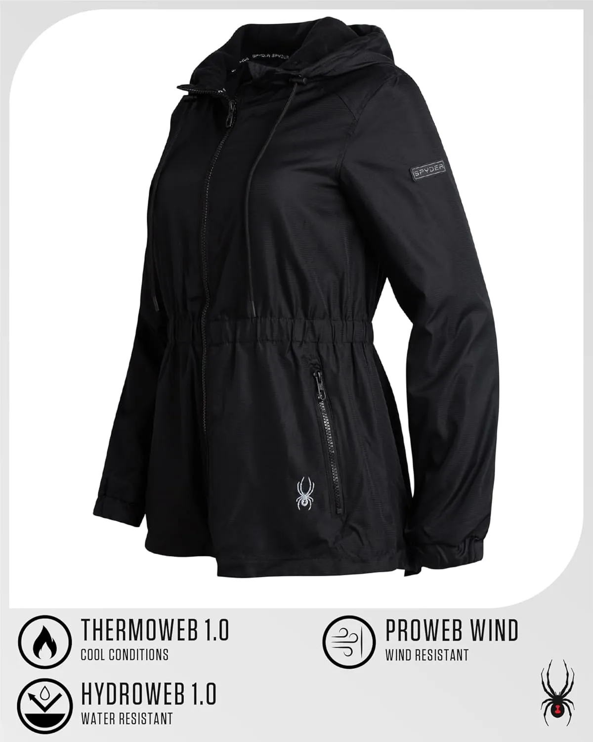 Spyder Womens Rain Jacket - Fleeced Lined Wind breaker Raincoat for Women Zip Up Wind & Water Resistant Jacket Women
