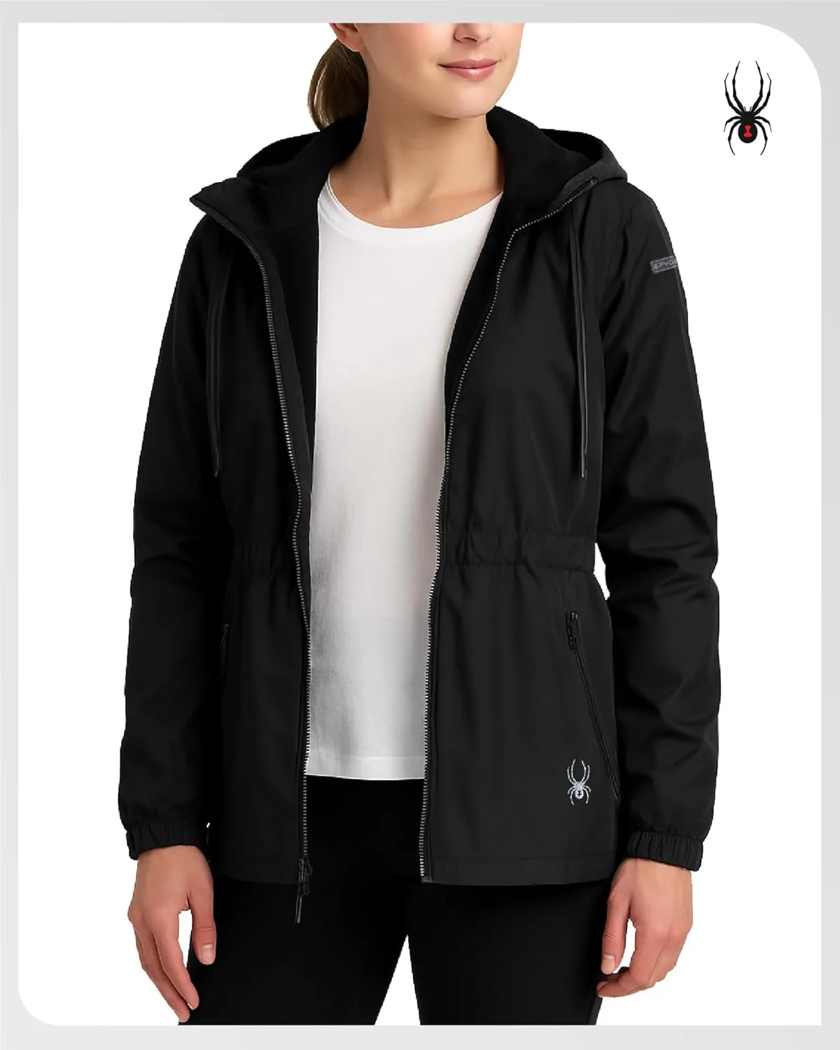 Spyder Womens Rain Jacket - Fleeced Lined Wind breaker Raincoat for Women Zip Up Wind & Water Resistant Jacket Women