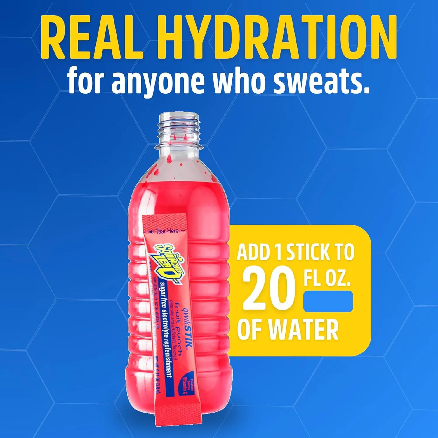 Sqwincher Zero Qwik Stik, Sugar Free, Low Calorie, Low Sodium Electrolyte Powder Hydration Drink Mix, Fruit Punch, .11 0z Packet (Pack of 50)