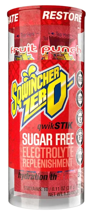 Sqwincher Zero Qwik Stik, Sugar Free, Low Calorie, Low Sodium Electrolyte Replacement Powder Hydration Drink Mix, Fruit Punch, 0.11 oz Packet (Pack of 200)
