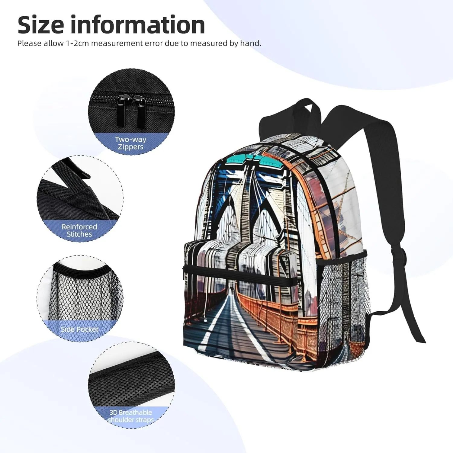 SSIMOO Brooklyn Bridge Print Trendy Leisure Backpack Your Ideal Travel Companion,A Must-Have For Outdoor Travels