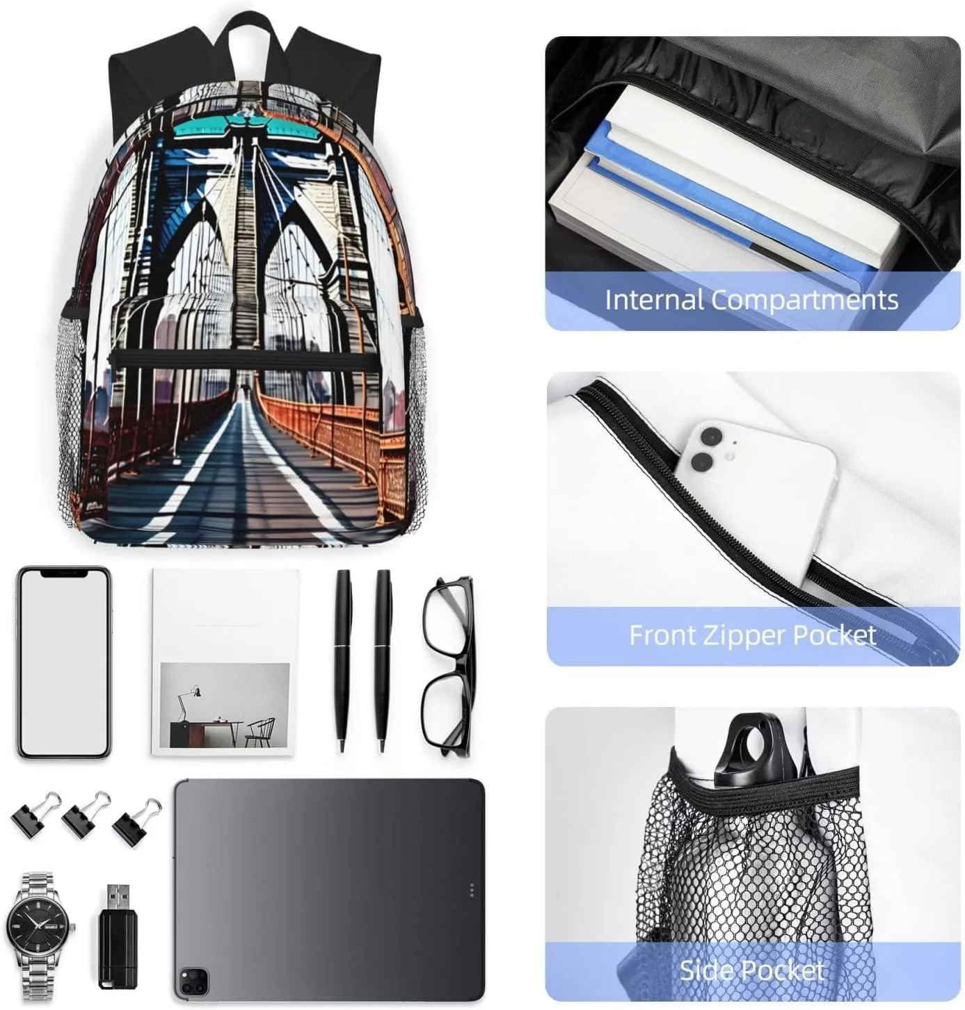 SSIMOO Brooklyn Bridge Print Trendy Leisure Backpack Your Ideal Travel Companion,A Must-Have For Outdoor Travels