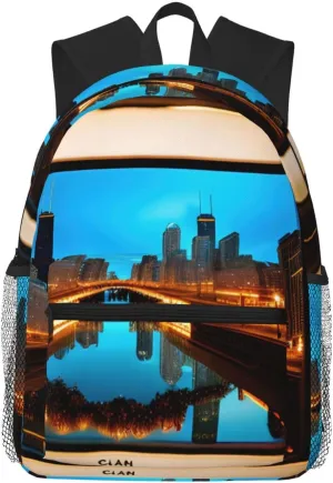 SSIMOO Chicago Reflected Print Trendy Leisure Backpack Your Ideal Travel Companion,A Must-Have For Outdoor Travels, SB-122