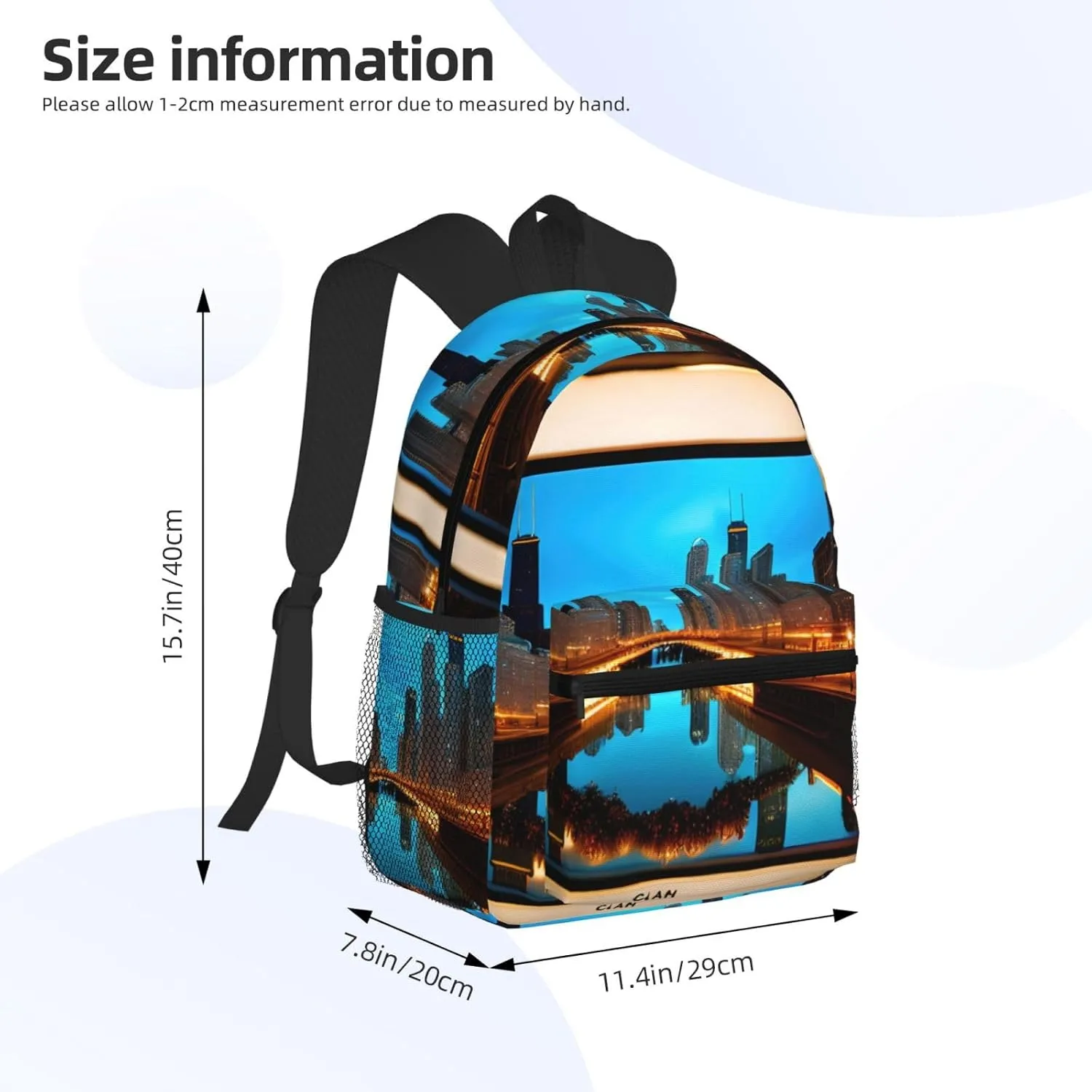 SSIMOO Chicago Reflected Print Trendy Leisure Backpack Your Ideal Travel Companion,A Must-Have For Outdoor Travels, SB-122