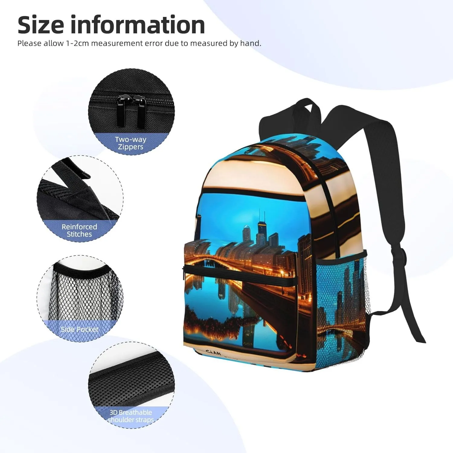 SSIMOO Chicago Reflected Print Trendy Leisure Backpack Your Ideal Travel Companion,A Must-Have For Outdoor Travels, SB-122