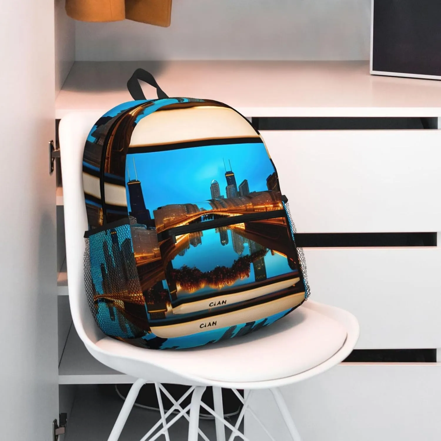 SSIMOO Chicago Reflected Print Trendy Leisure Backpack Your Ideal Travel Companion,A Must-Have For Outdoor Travels, SB-122