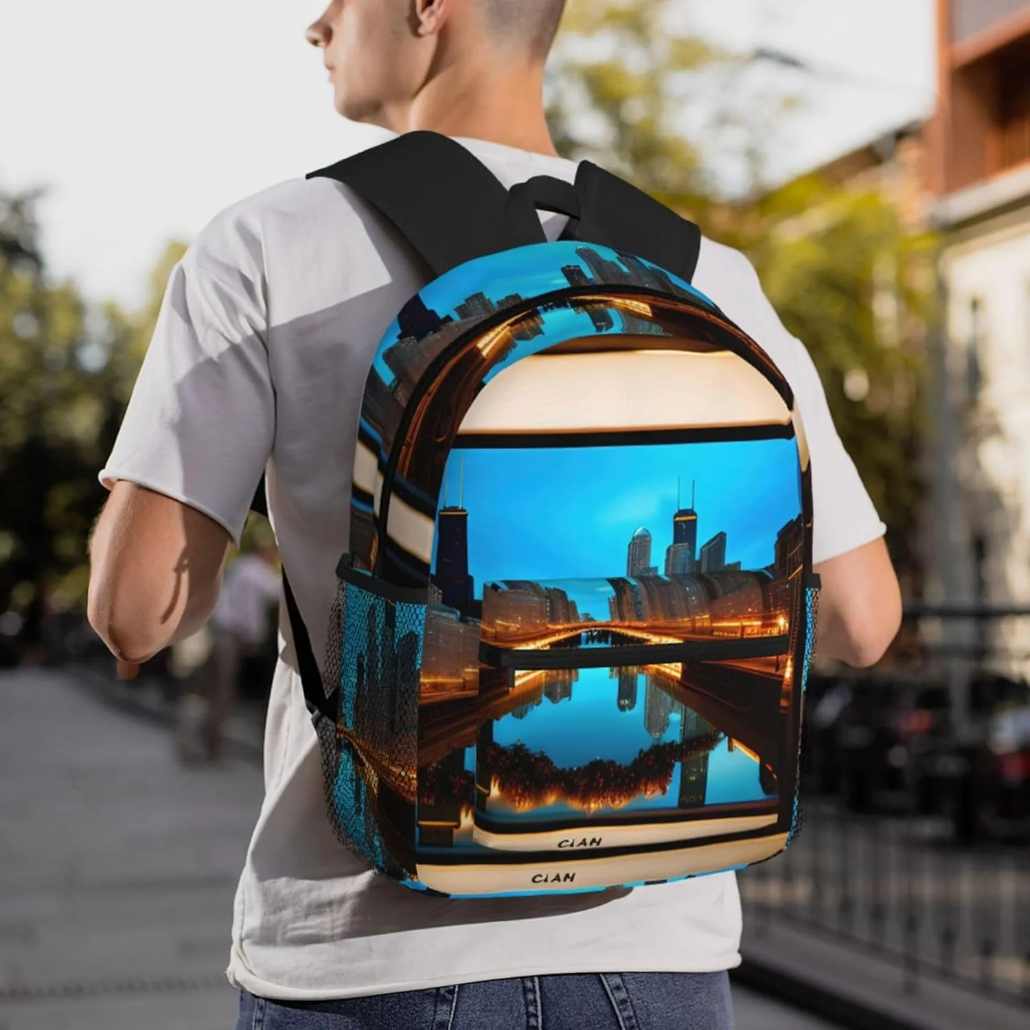 SSIMOO Chicago Reflected Print Trendy Leisure Backpack Your Ideal Travel Companion,A Must-Have For Outdoor Travels, SB-122