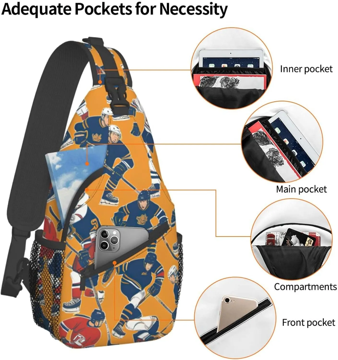 SSIMOO Hockey Versatile Travel Hiking Backpack-Perfect For Outdoor Cycling,Chest Shoulder Bag