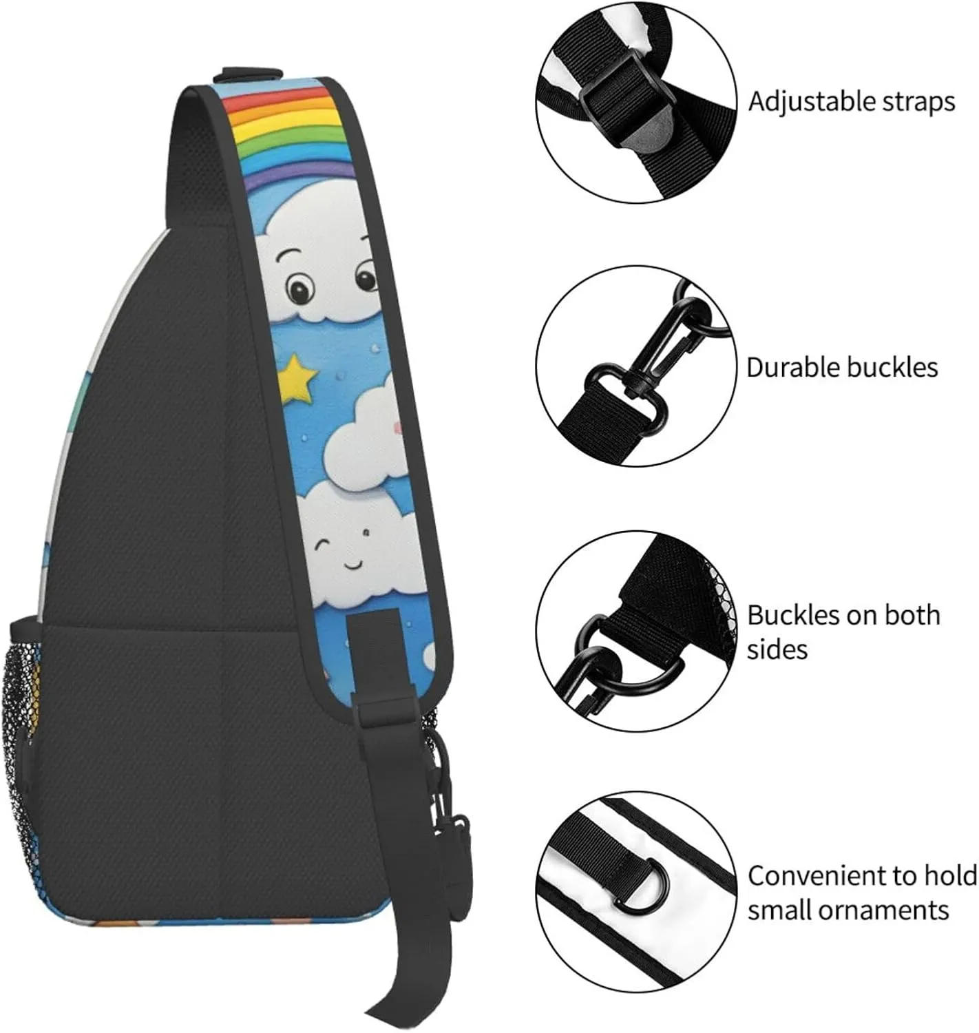 SSIMOO Rainbow Clouds Raindrop Versatile Travel Hiking Backpack-Perfect For Outdoor Cycling,Chest Shoulder Bag