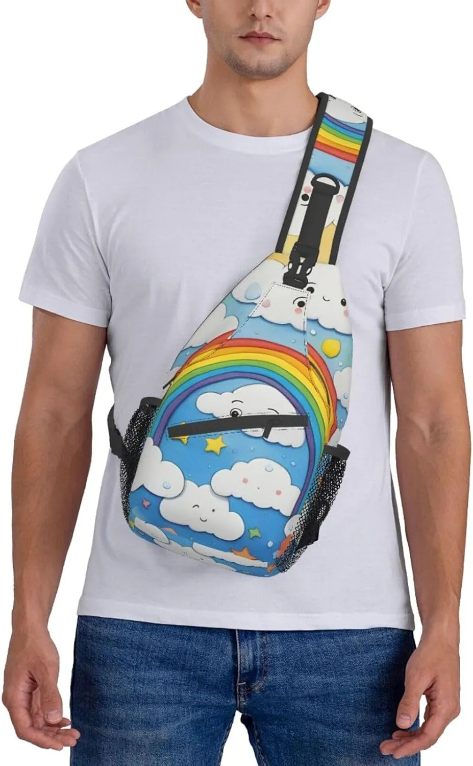 SSIMOO Rainbow Clouds Raindrop Versatile Travel Hiking Backpack-Perfect For Outdoor Cycling,Chest Shoulder Bag