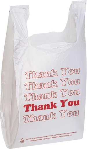 SSWBasics White Thank You Bags Case of 100-11 ½” x 6" x 21" - Thickness .48mil HDPE- Standard Supermarket Size, Perfect for Grocery, Retail, Convenience Stores, Take-Out and Home Use