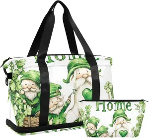 St. Patrick Cartoon Cute Green Dwarf Personal Item Travel Bag Travel Overnight Carry on Bag with Adjustable Strap for Sports Foldable