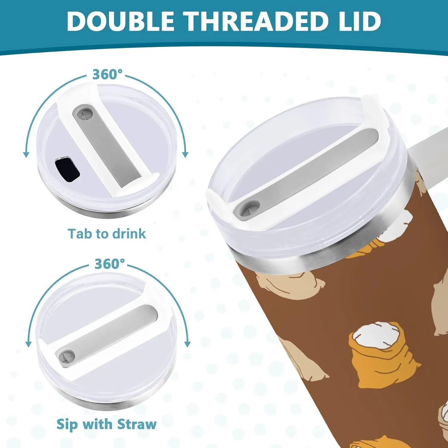 Stainless Steel Insulated Tumbler w/Handle & Straw, Flour Sack Brown Double Wall Vacuum Travel Coffee Mug Cup w/Lid, Leak-Proof Sports Water Bottle,40oz