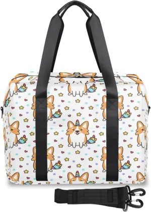 Star Horn Corgi Dog Weekender Bag, Waterproof Travel Duffel Bags, Overnight Bags for Women, Duffel Bag with Trolley Sleeve, For Men Travel Business Gym Gift