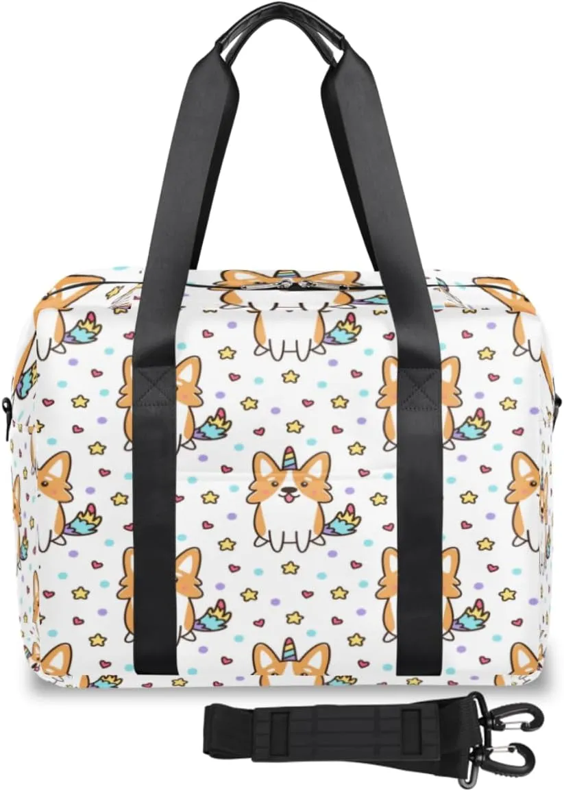 Star Horn Corgi Dog Weekender Bag, Waterproof Travel Duffel Bags, Overnight Bags for Women, Duffel Bag with Trolley Sleeve, For Men Travel Business Gym Gift