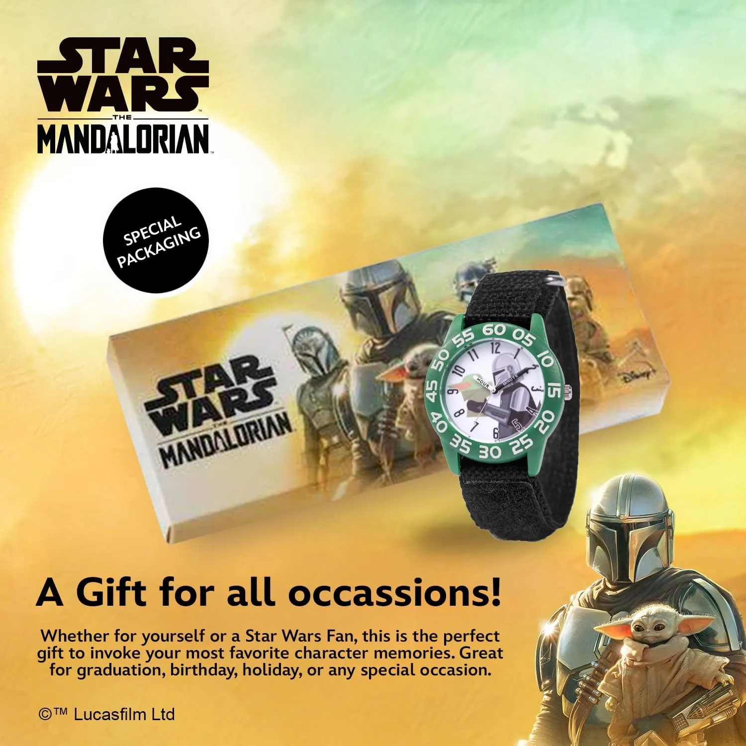 STAR WARS The Mandalorian Kids' Plastic Time Teacher Analog Quartz Nylon Strap Watch