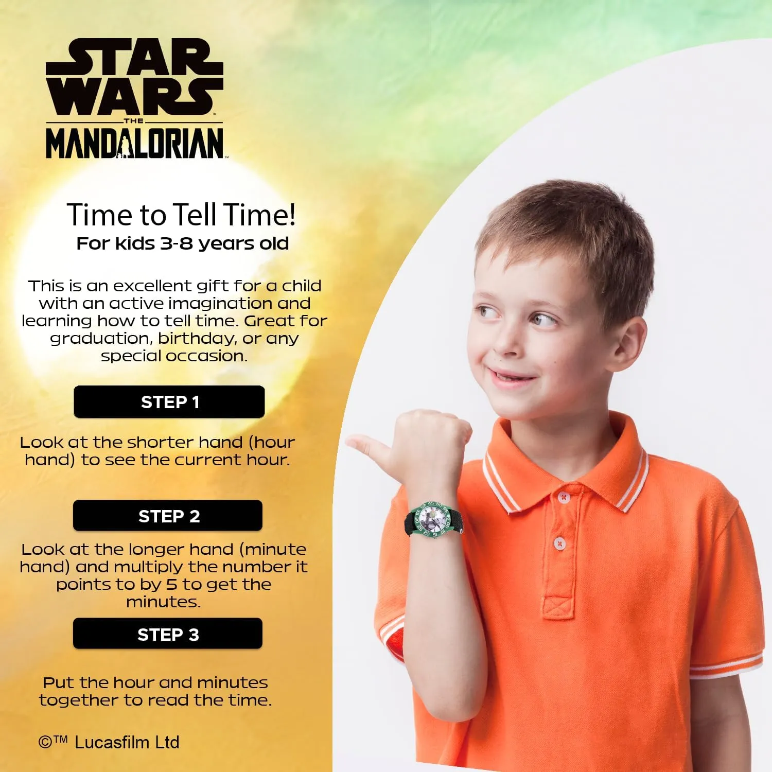 STAR WARS The Mandalorian Kids' Plastic Time Teacher Analog Quartz Nylon Strap Watch