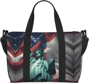 Statue Of Liberty Flag Travel Duffel Bag Carry On Tote Bags For Men,Weekender Overnight Bag,Sports Tote Gym Bag