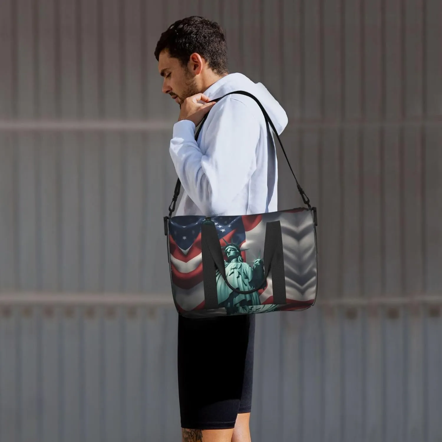 Statue Of Liberty Flag Travel Duffel Bag Carry On Tote Bags For Men,Weekender Overnight Bag,Sports Tote Gym Bag