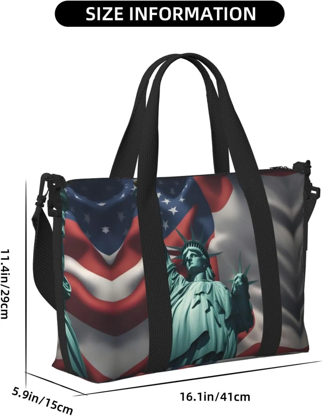 Statue Of Liberty Flag Travel Duffel Bag Carry On Tote Bags For Men,Weekender Overnight Bag,Sports Tote Gym Bag