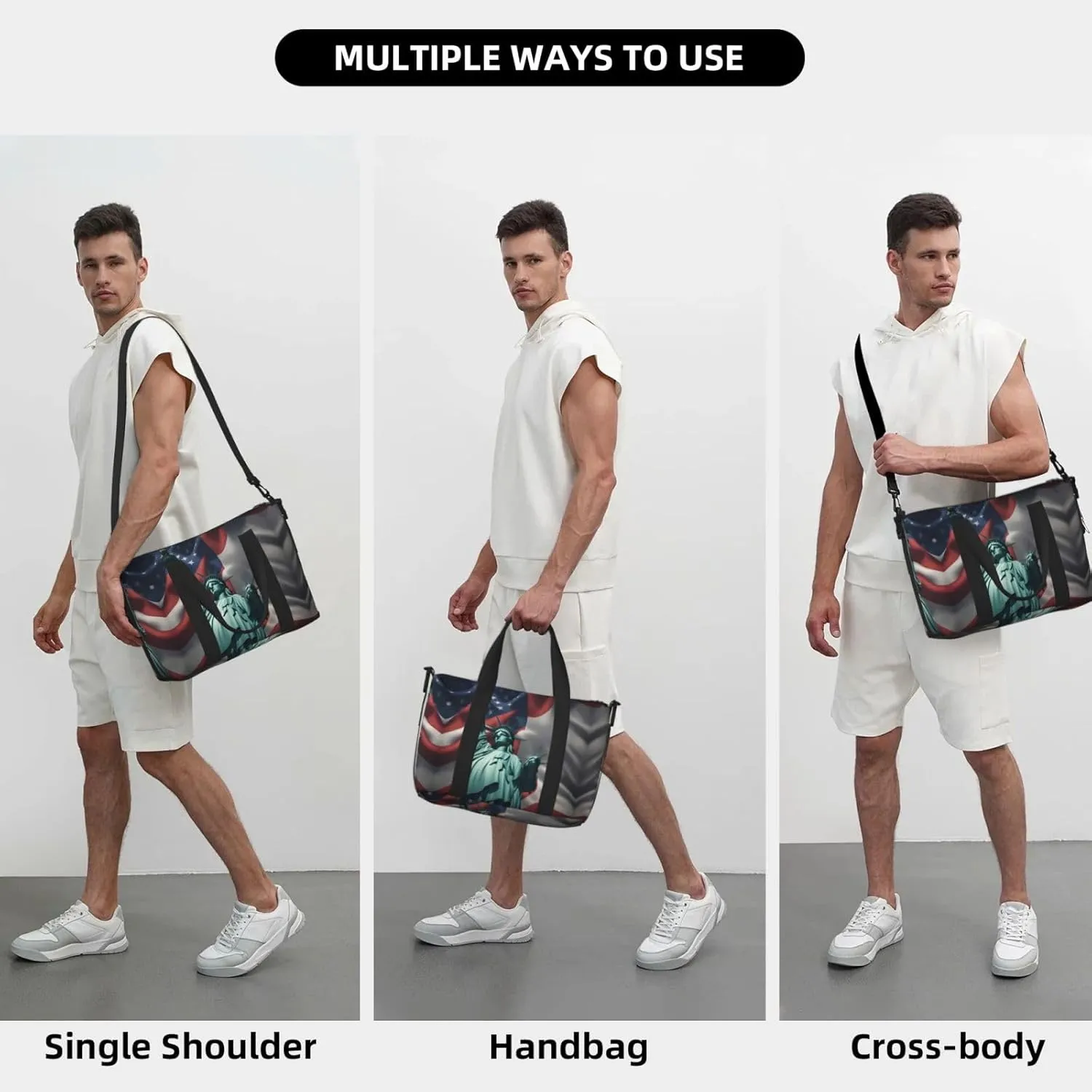 Statue Of Liberty Flag Travel Duffel Bag Carry On Tote Bags For Men,Weekender Overnight Bag,Sports Tote Gym Bag