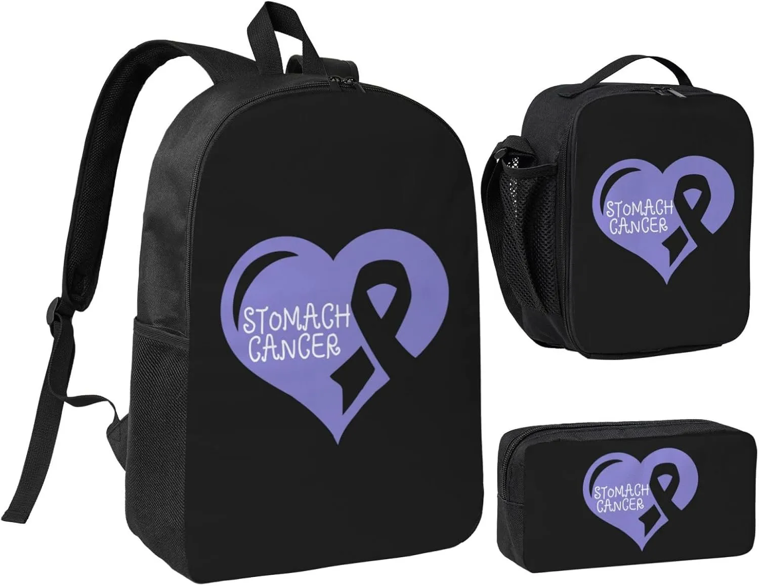 Stomach Cancer Awareness Periwinkle Ribbon Backpack Set Lightweight Laptop Backpack Lunch Bag with Pencil Case for Women Men Travel Work