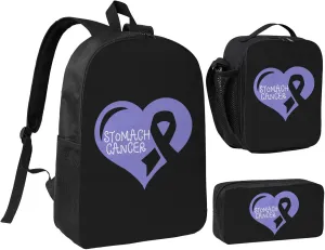 Stomach Cancer Awareness Periwinkle Ribbon Backpack Set Lightweight Laptop Backpack Lunch Bag with Pencil Case for Women Men Travel Work