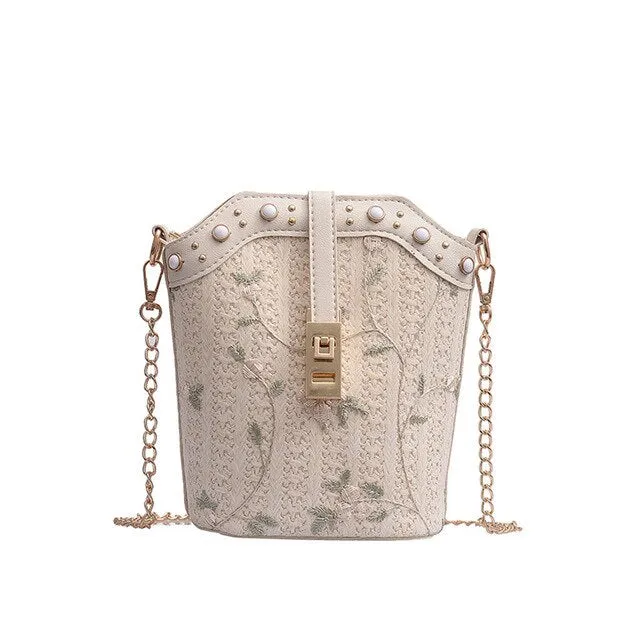 Straw Bucket Vintage Bag