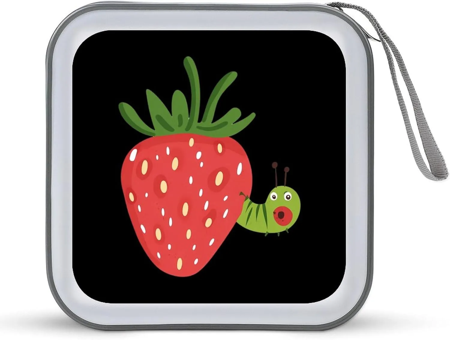 Strawberry Caterpillar DVD Case Portable 40 Capacity CD Disc Collection Large Storage Disc Wallet Bag