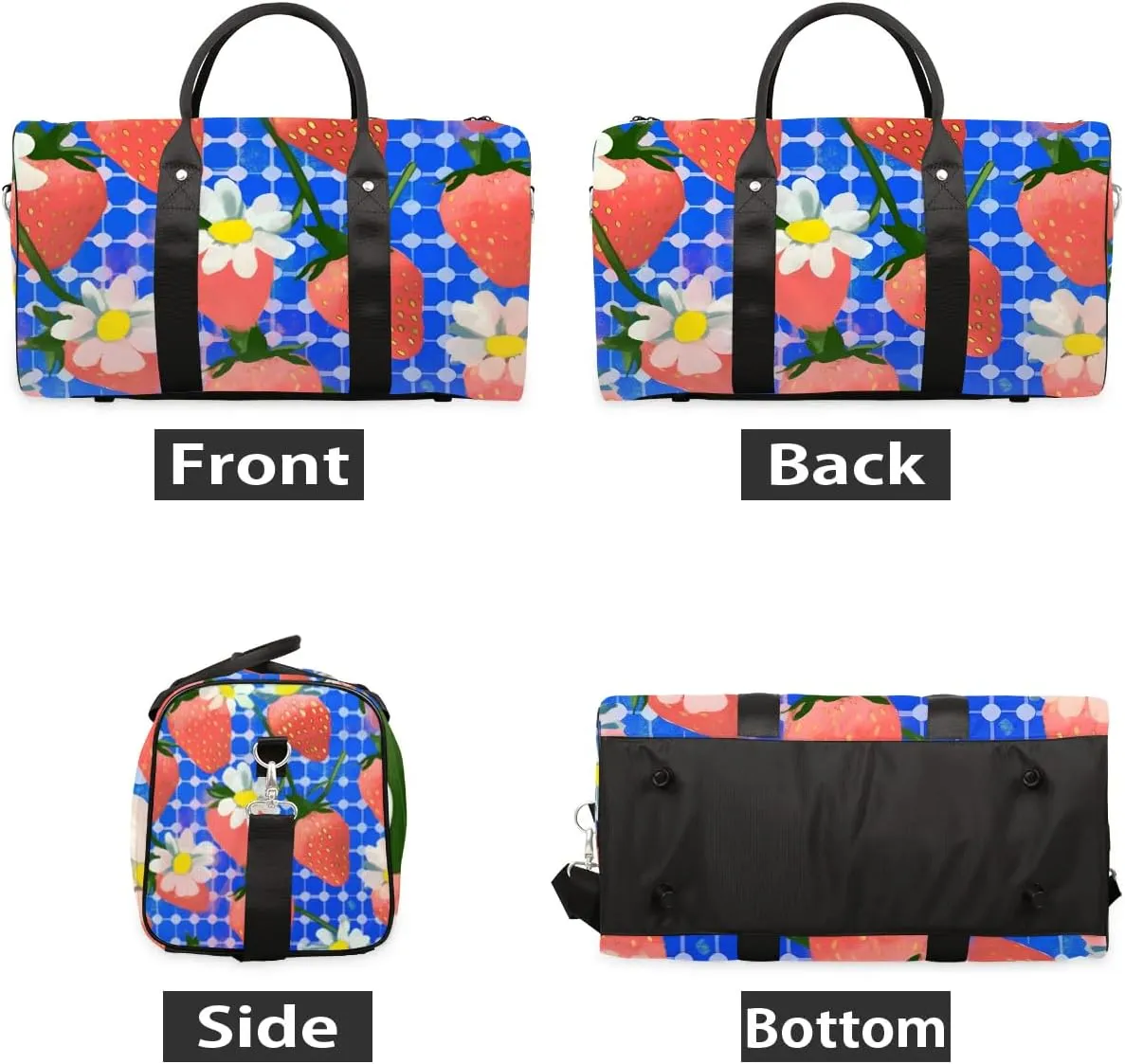 Strawberry Pattern Print Travel Duffel Bag for Women Men Waterproof Foldable Overnight Weekender Bag Large Capacity Sports Gym Bag