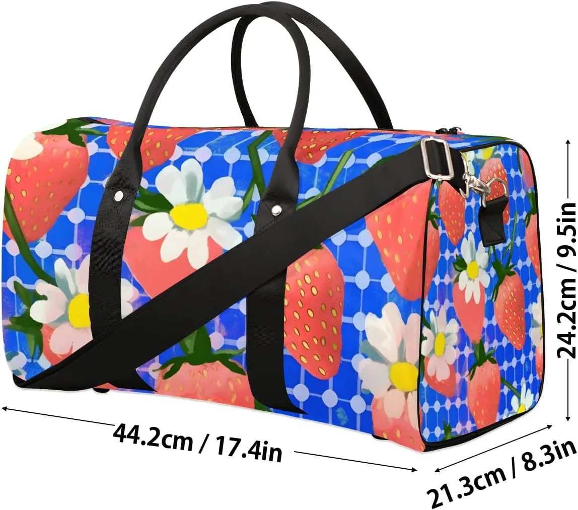 Strawberry Pattern Print Travel Duffel Bag for Women Men Waterproof Foldable Overnight Weekender Bag Large Capacity Sports Gym Bag