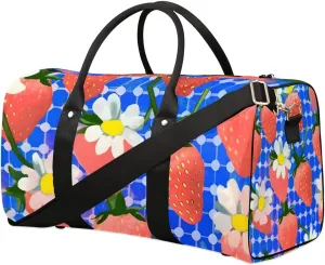 Strawberry Pattern Print Travel Duffel Bag for Women Men Waterproof Foldable Overnight Weekender Bag Large Capacity Sports Gym Bag