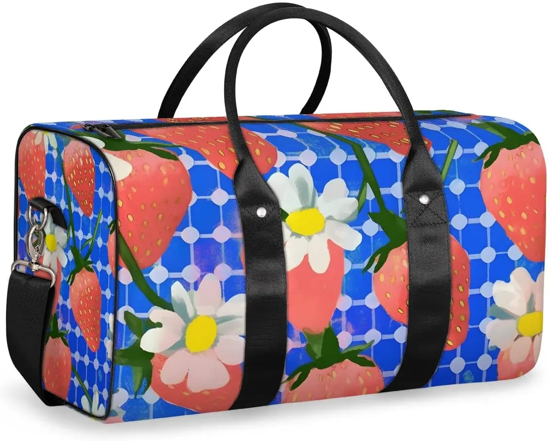 Strawberry Pattern Print Travel Duffel Bag for Women Men Waterproof Foldable Overnight Weekender Bag Large Capacity Sports Gym Bag