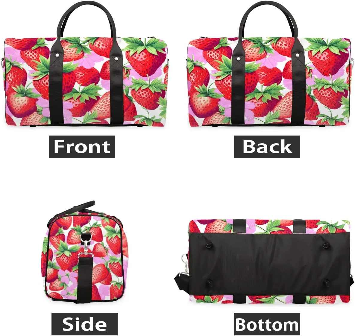 Strawberry Theme Travel Duffel Bag for Women Men Waterproof Foldable Overnight Weekender Bag Large Capacity Sports Gym Bag