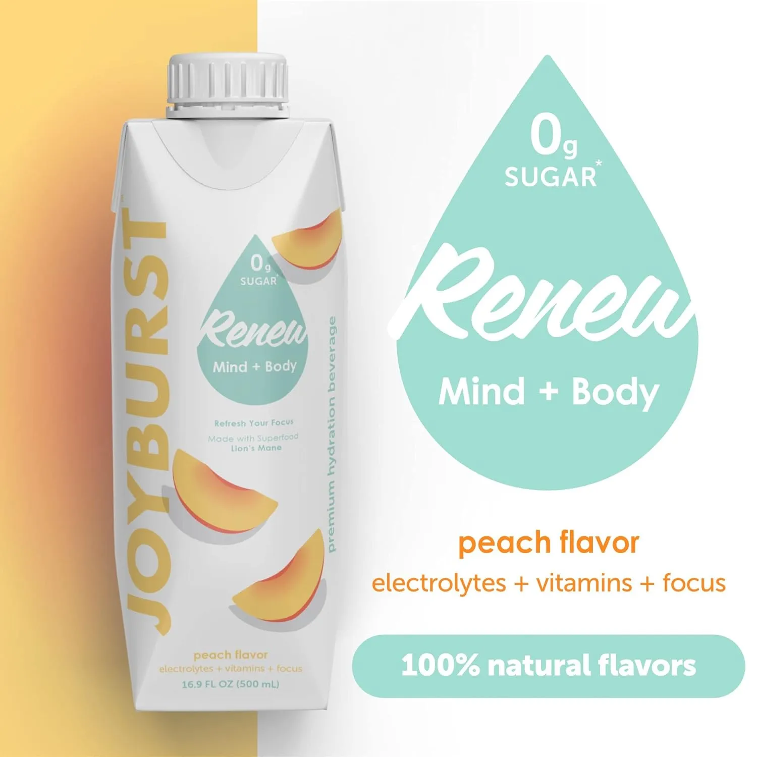 Sugar Free Electrolyte Water, Zero Calorie Hydration Drink, Refresh, Hydrate & Recover, Electrolytes Vitamin B's   Focus, Comes in Eco-friendly Tetra Pak® packages (Peach, 12 Packs)