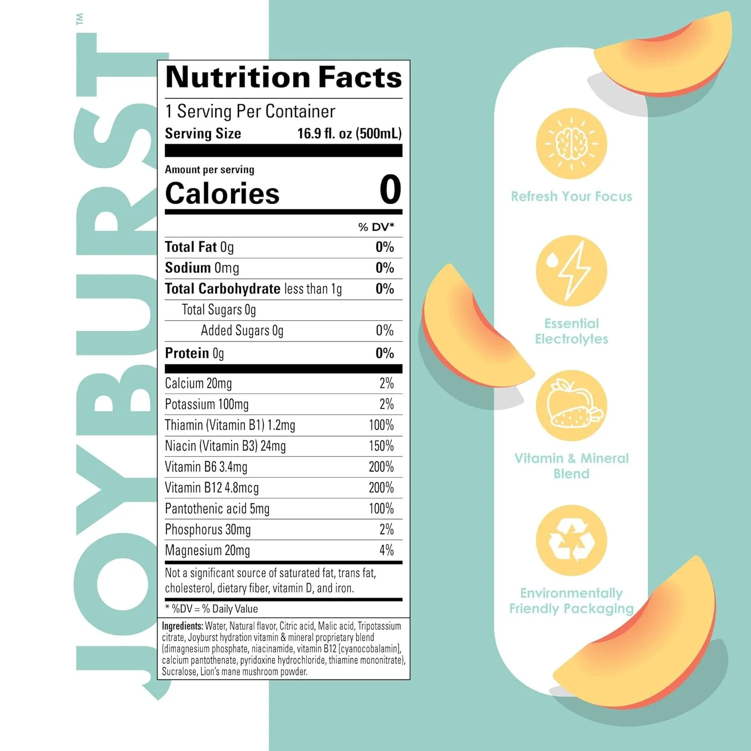 Sugar Free Electrolyte Water, Zero Calorie Hydration Drink, Refresh, Hydrate & Recover, Electrolytes Vitamin B's   Focus, Comes in Eco-friendly Tetra Pak® packages (Peach, 12 Packs)
